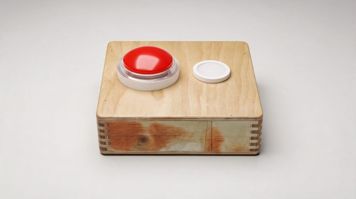 Allehop mini box with a large red button